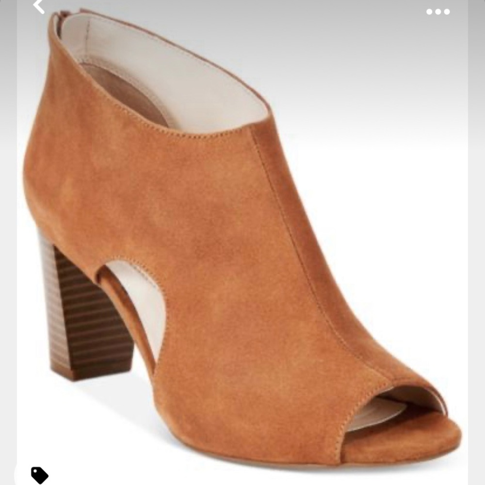 New! Alfani “Myhelles” brown leather open toe boot